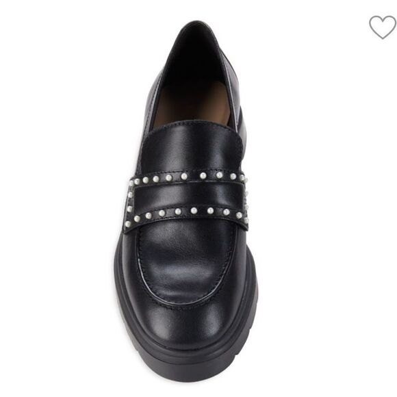 STUART WEITZMAN Darcy Simulated Pearl Studded Leather Loafers - Picture 2 of 8
